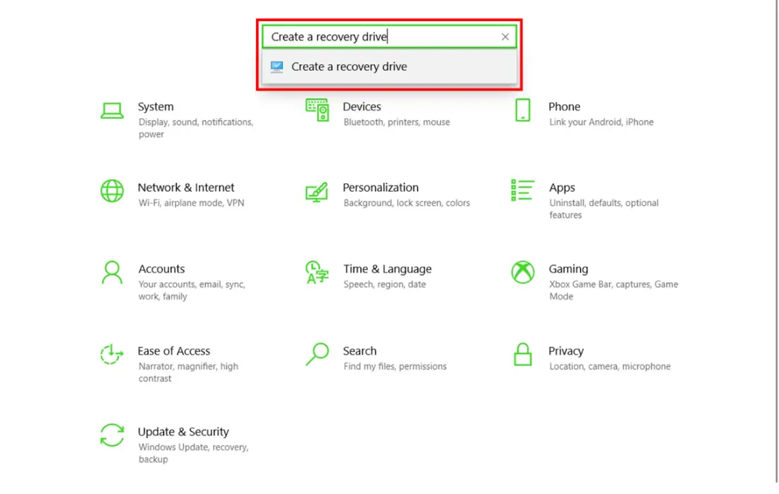 Create a recovery drive