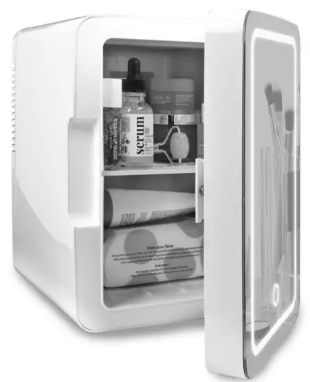 HomeCraft HCMF6LWH Glass Door Beauty Cosmetic Fridge