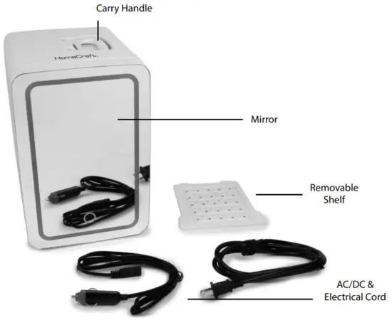 HomeCraft HCMF6LWH Glass Door Beauty Cosmetic Fridge - PARTS