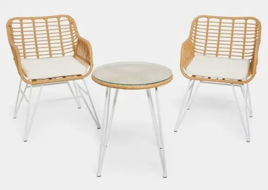 VonHaus 2500320 2 Seater Ivory Rattan Garden Bistro Set