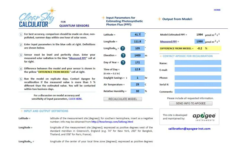 apogee SQ-514 Quantum Sensor - Clear Sky Calculator for quantum sensors