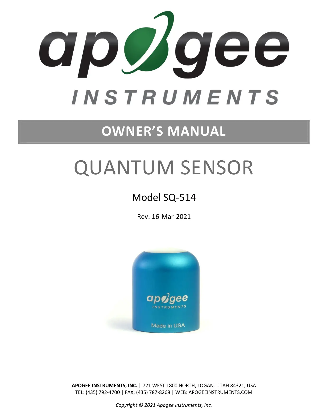 apogee SQ-514 Quantum Sensor Owner's Manual