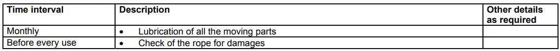 Gude GHS 1000 Manually Controlled Lever Winch Instruction Manual - Inspections and Maintenance Schedule