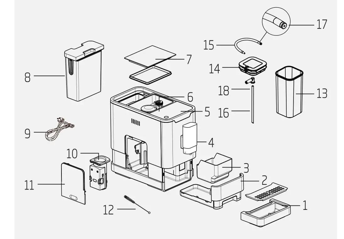beko Fully Automatic Espresso Machine - Parts list
