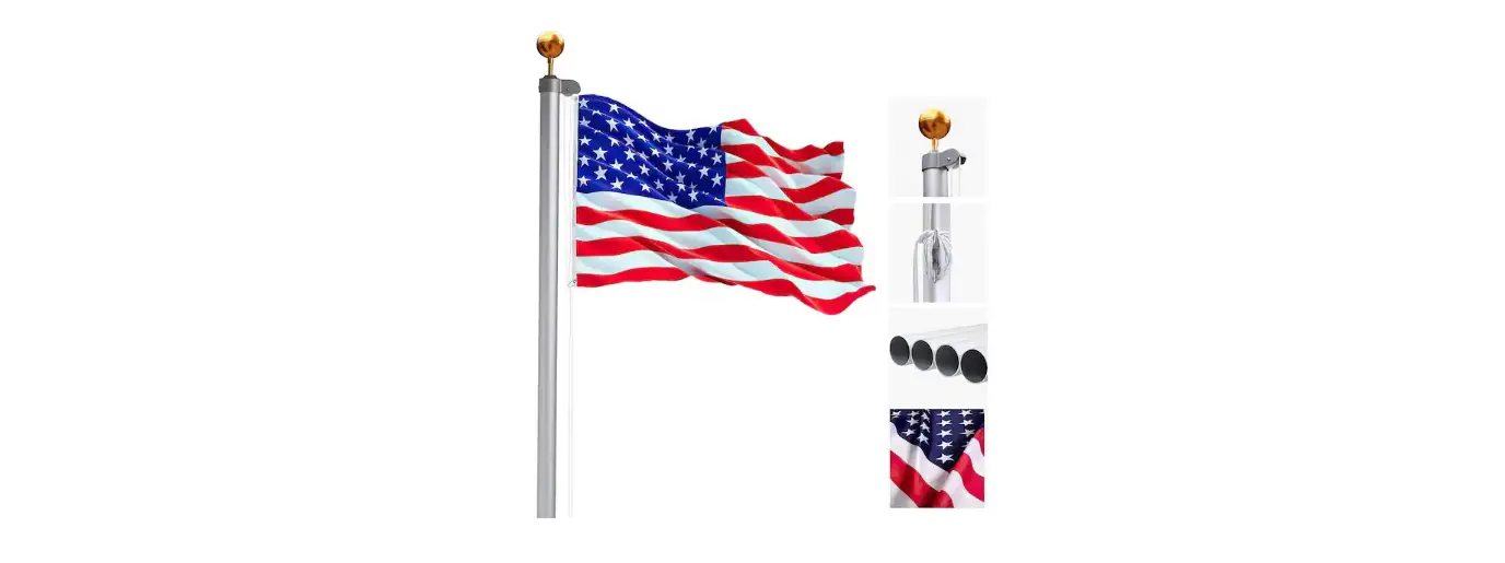 Kingdely Kf100216-01 20 Ft. Sectional Flag Pole Kit In Silver Extra Thick Heavy-duty Aluminum Flagpole Set With American Flag And Golden Ball Installation Guide