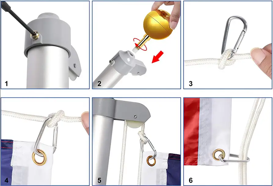 KINGDELY KF100216-01 20 ft. Sectional Flag Pole Kit in Silver Extra Thick Heavy-Duty Aluminum Flagpole Set with American Flag and Golden Ball-FIG2