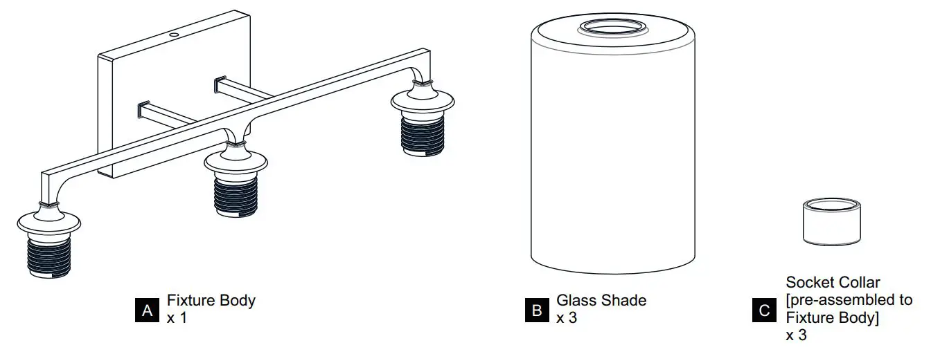 QUOIZEL PRC8624BN Prescott 3 Light Bath Light - PACKAGE CONTENTS
