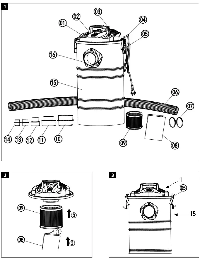 MEEC TOOLS 021132 1200W 45L Dust Collector - Figure 1