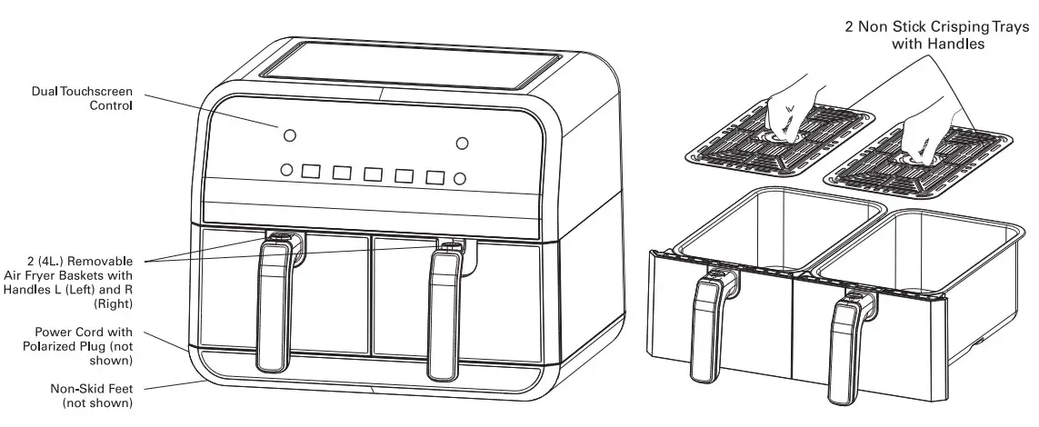 CROWNFUL AFT08003J-UL 8 Quart 2-Basket Air Fryer - Figure 2
