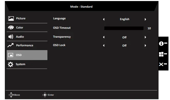 Acer V277K LCD Monitor - OSD