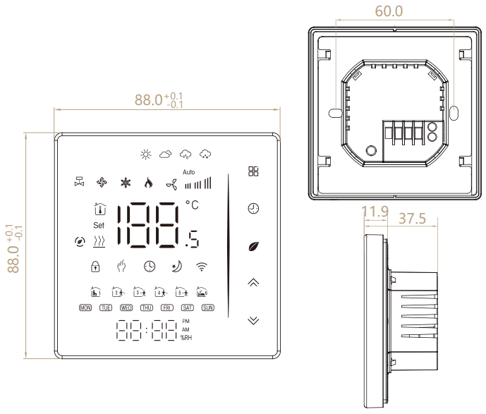 Moes BHT 006 Series Thermostat - DIMENSION