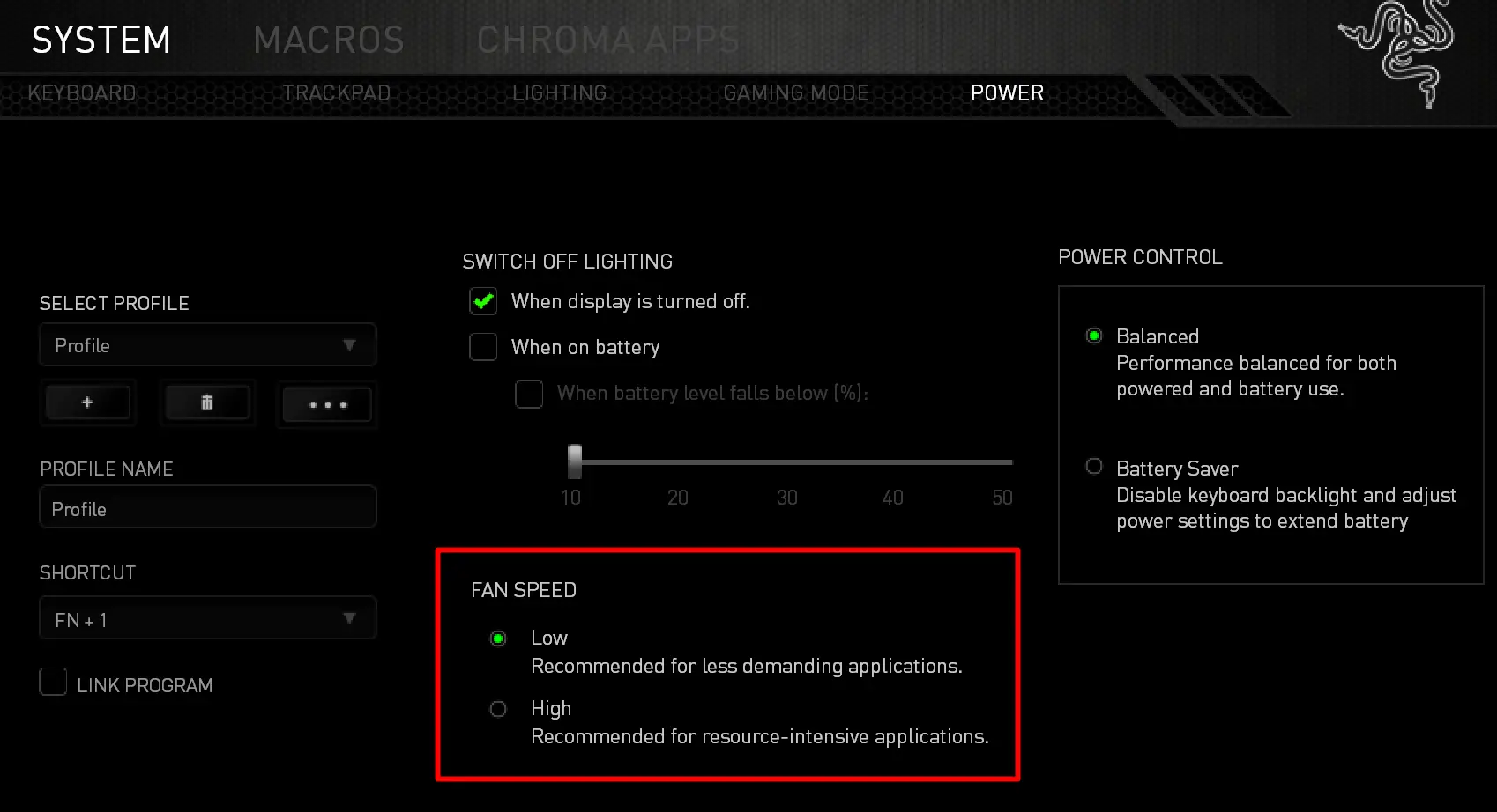 select your preferred fan speed