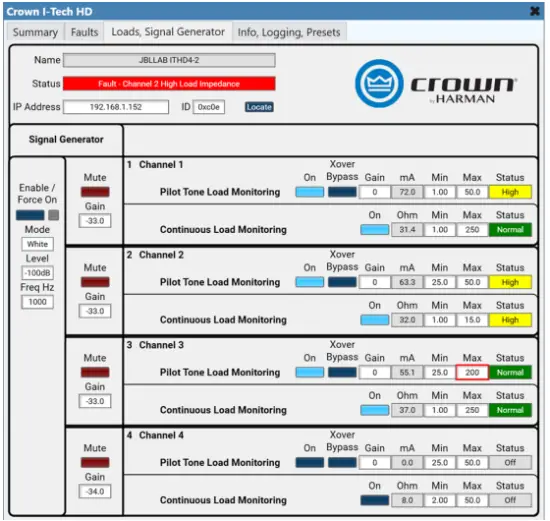 Loads, Signal Generator Tab