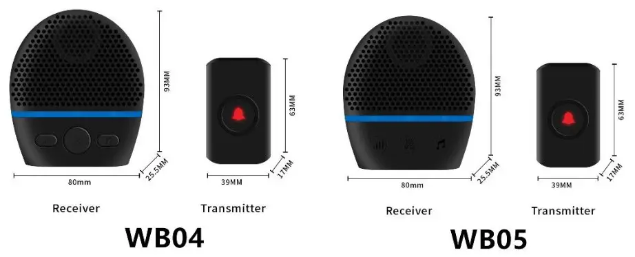 Door Bells WB04WB05 Wireless Doorbell - Size Specification