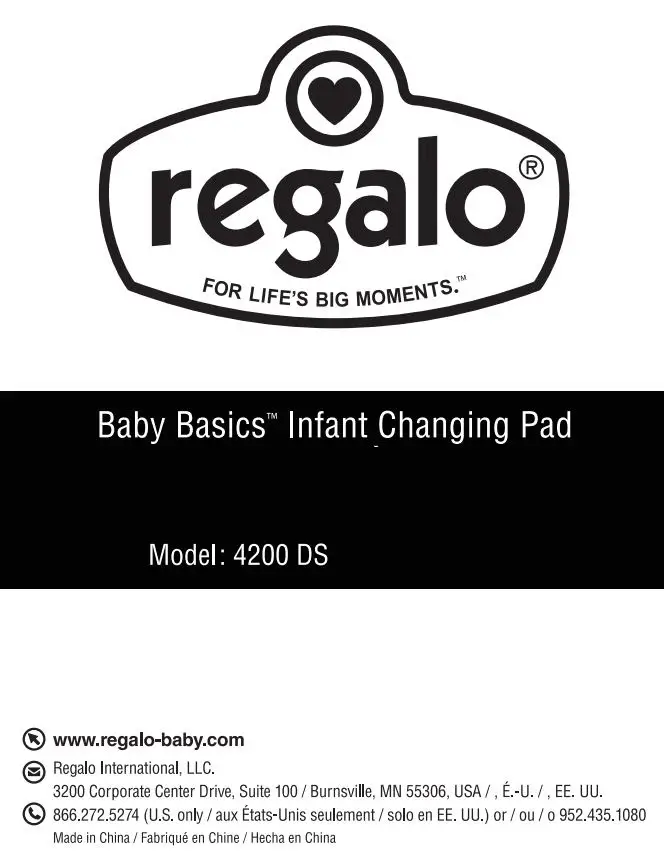 regalo 4200 DS Baby Basics Infant Changing Pad Instruction Manual