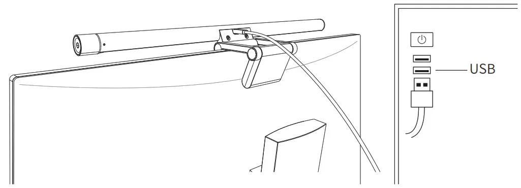 Baseus USB Stepless Dimming Screen Haging Light--Plug the USB power cable into the-
