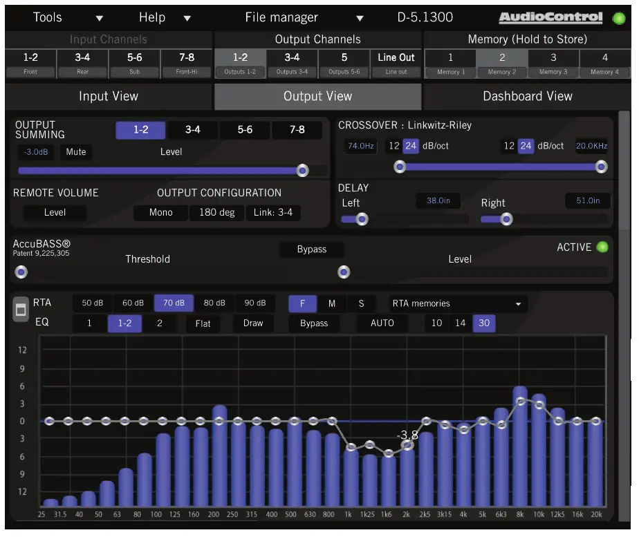AudioControl D 5 1300 High Power Multi Channel Amplifier - Output View1