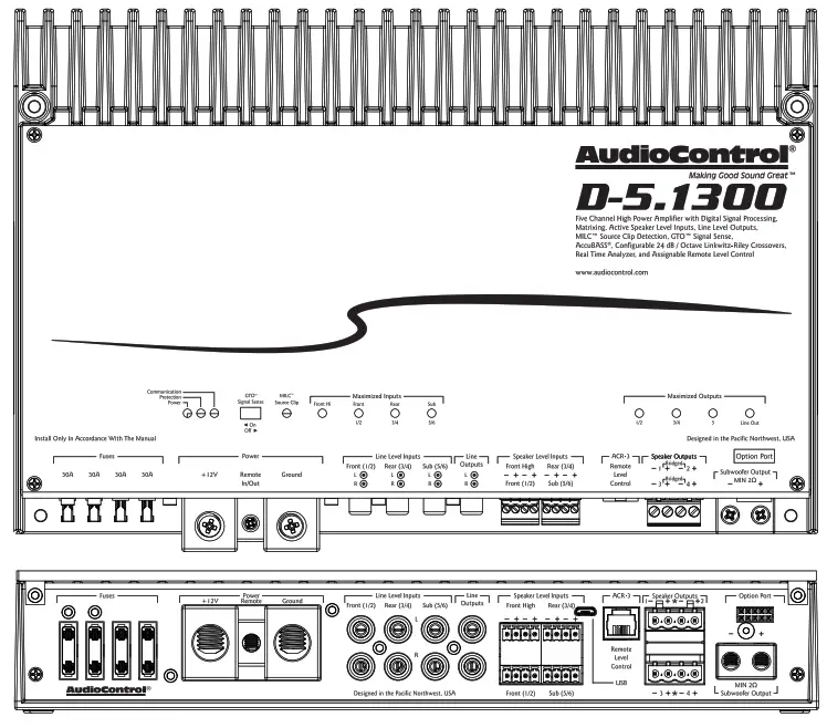 AudioControl D 5 1300 High Power Multi Channel Amplifier