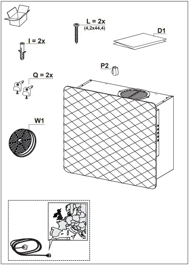 FRANKE IMPRESS 603 60 cm Wall Cooker Hood Instruction Manual - What's in the box