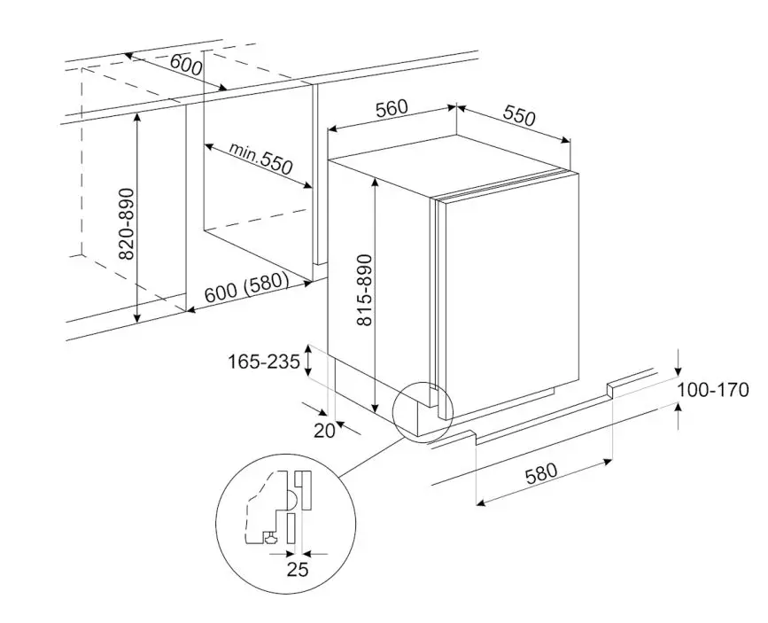 smeg U4F082F1 Universale Built-in Freezer Instructions - Dimension