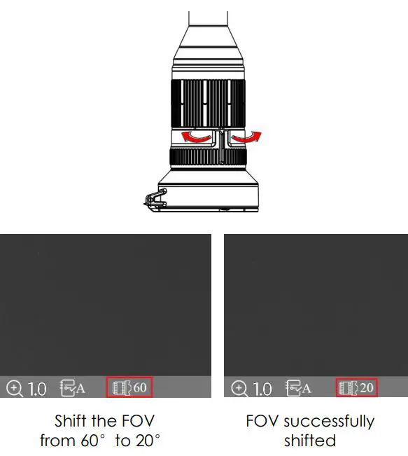 ThermTec ARES SERIES Ares 335 Thermal Sight User Manual - The device is set with dual-field of view