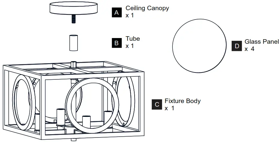 QUOIZEL CHT1712EK Chalamont 4 Light 12 Inch Earth Black Semi Flush Mount Ceiling Light - PACKAGE CONTENTS