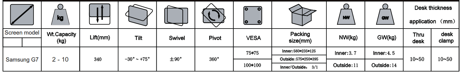 MULTIBRACKETS 7350105213274 M Gas Lift Arm Samsung G7 Single Black - fig1