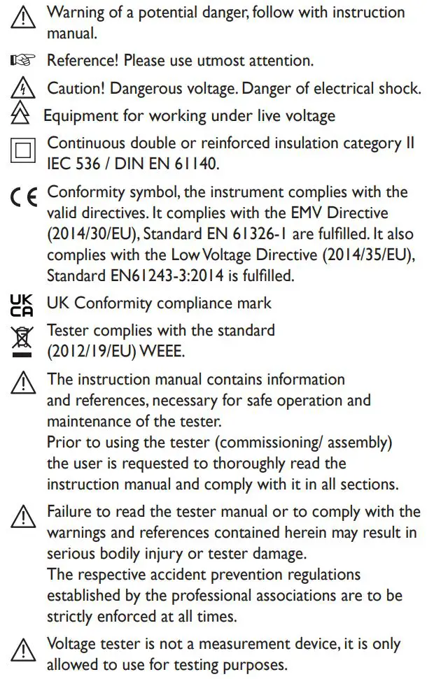 KEWTECH KT1795 Current and Voltage Tester Instruction Manual - Safety symbol