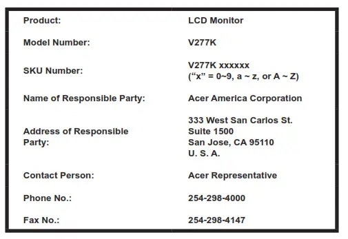 Acer V277K LCD Monitor - lcd monitor