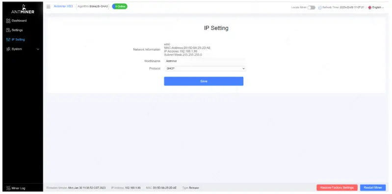 BITMAIN ANTMINER HS3 Air Cooler - Monitoring1