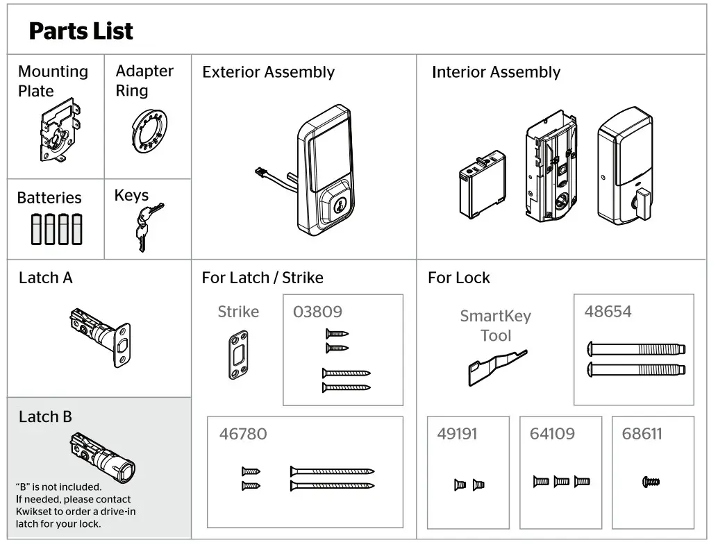 Kwikset 67609-002 Halo Wi-Fi Touchscreen Smart Lock -parts