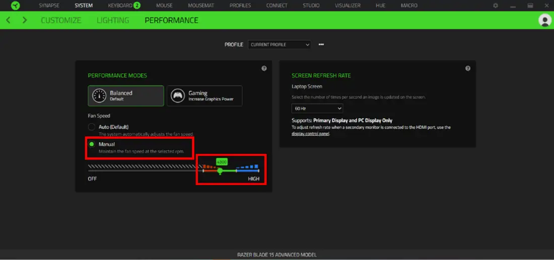 Click and move the node to your preferred fan speed