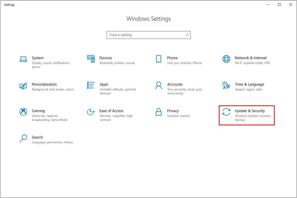 Select Update & Security