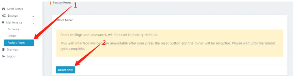 INNOSILICON T2TZ 30T BTC Bitcoin Miner-Factory reset