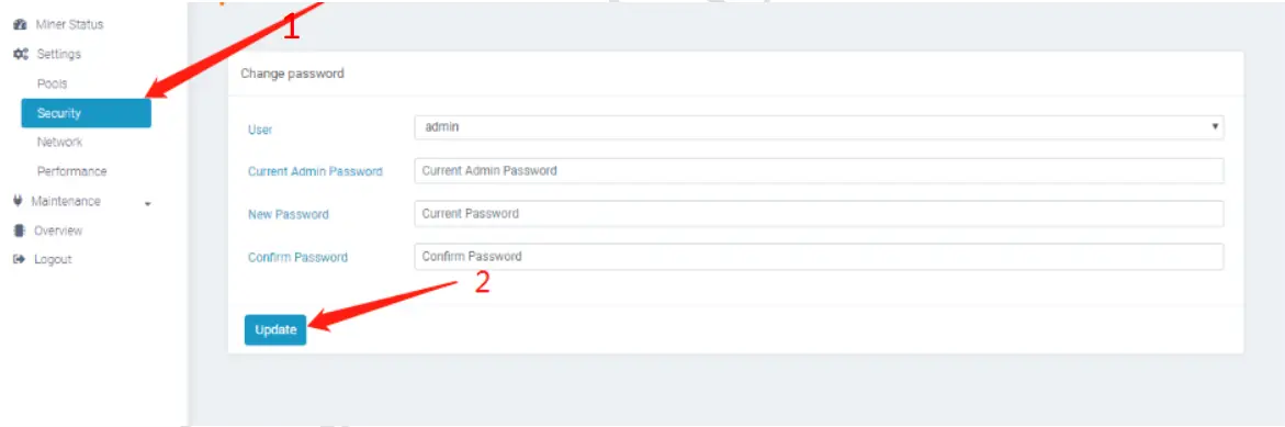 INNOSILICON T2TZ 30T BTC Bitcoin Miner-Modify the password