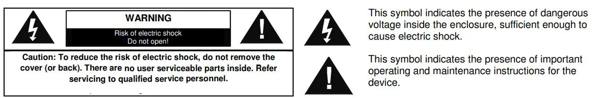soundmaster PL585 Wooden Record Player Turntable with USB Encoding Instruction Manual - Warning Risk of Electric Shock icon
