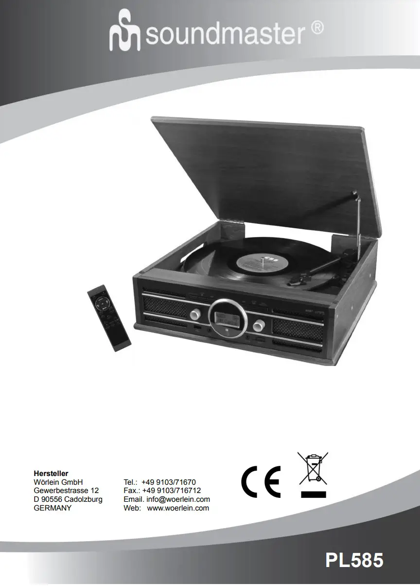 soundmaster PL585 Wooden Record Player Turntable with USB Encoding Instruction Manual
