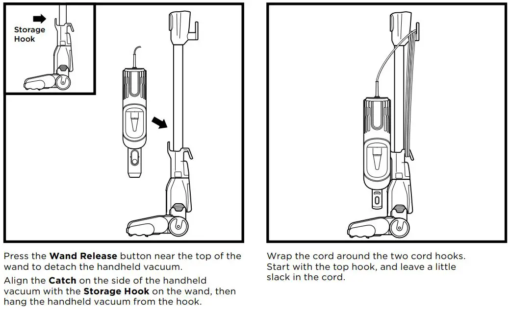 Shark HS150 Series UltraLight Pet Plus Corded Stick Vacuum Owner's Manual - HANDHELD STORAGE HOOK