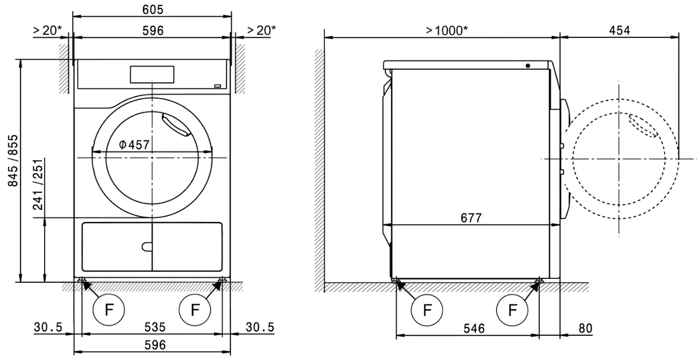 Miele PDR 908 EL Vented Dryer - Appliance dimensions
