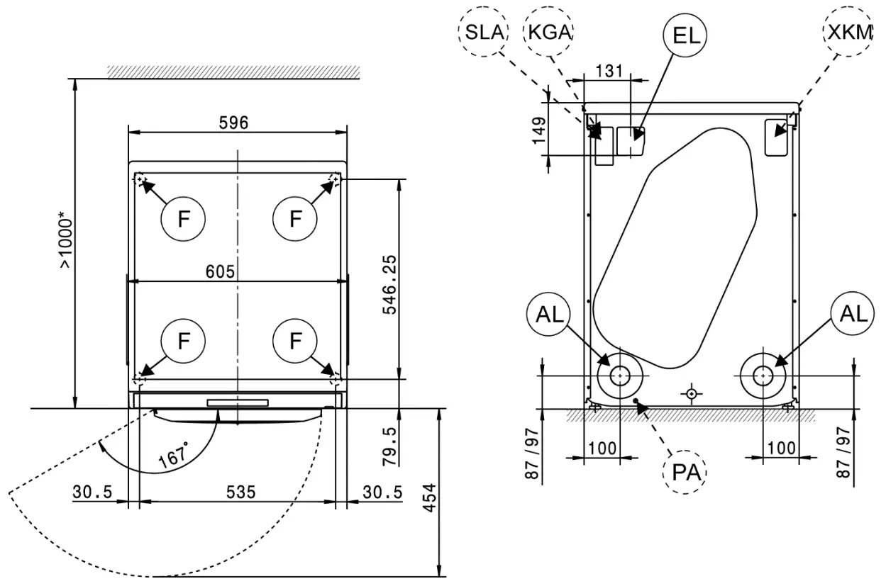 Miele PDR 908 EL Vented Dryer - Appliance dimensions1