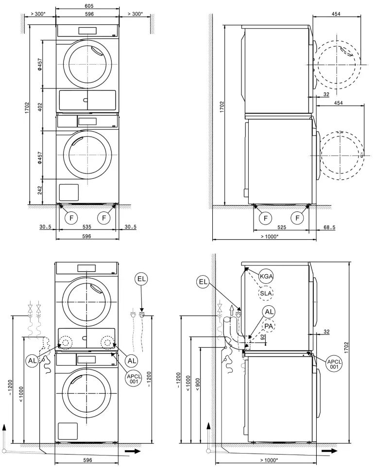 Miele PDR 908 EL Vented Dryer - Washer dryer stack