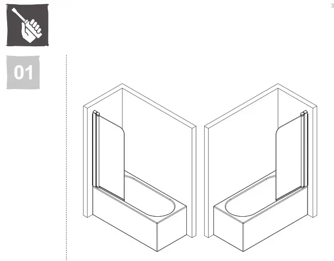 COOKE LEWIS 3663602769521 Arkell Clear 1 Panel Bath Screen- Installation 1