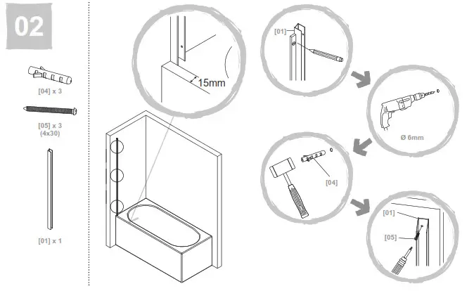 COOKE LEWIS 3663602769521 Arkell Clear 1 Panel Bath Screen- Installation 2