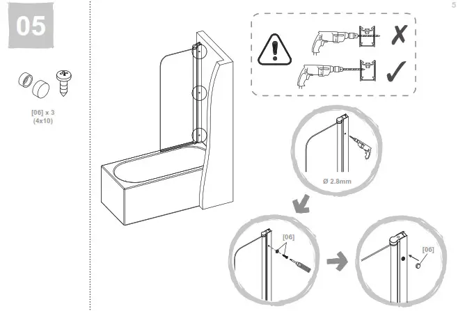 COOKE LEWIS 3663602769521 Arkell Clear 1 Panel Bath Screen- Installation 5