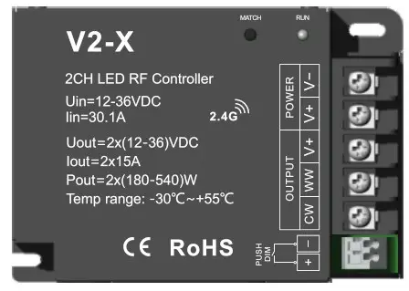 LEDYI Lighting V2-X Dual Color LED RF Controller - Cover