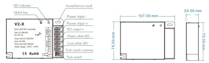LEDYI Lighting V2-X Dual Color LED RF Controller - Mechanical Structures and Installations
