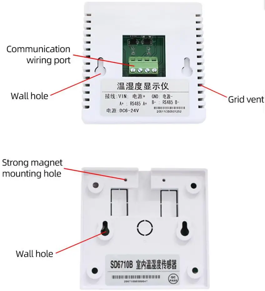 SONBEST SD5110B RS485 Network Type Large Screen LCD Wall Mounted Temperature and Humidity Display - wiring