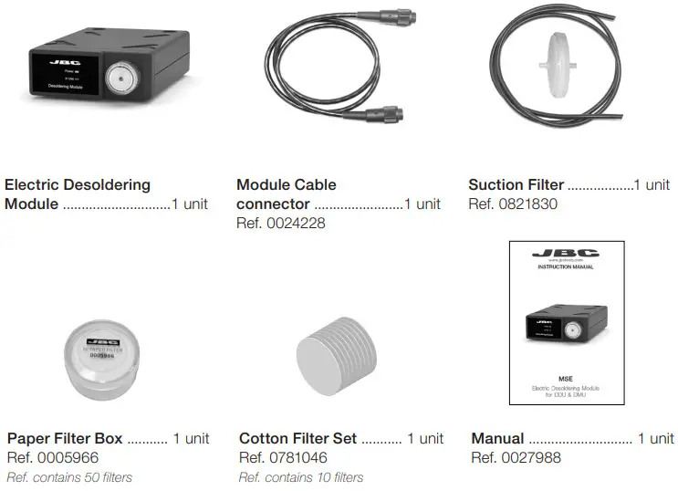 JBC MSE Electric Desoldering Module for DDU and DMU - Packing List