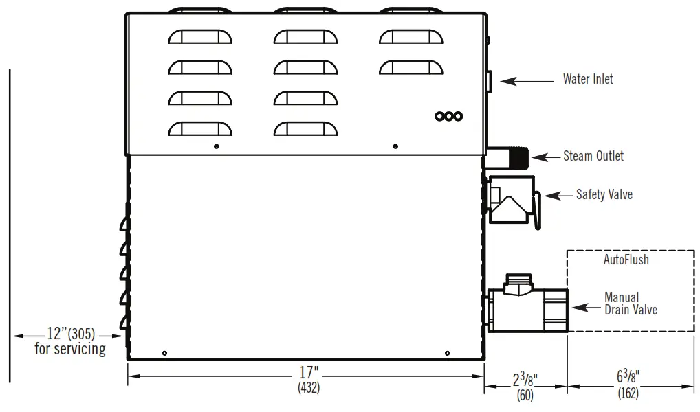 mr steam CT9EC1 1Ph Day Spa Steam Generator - Generator Dimensions
