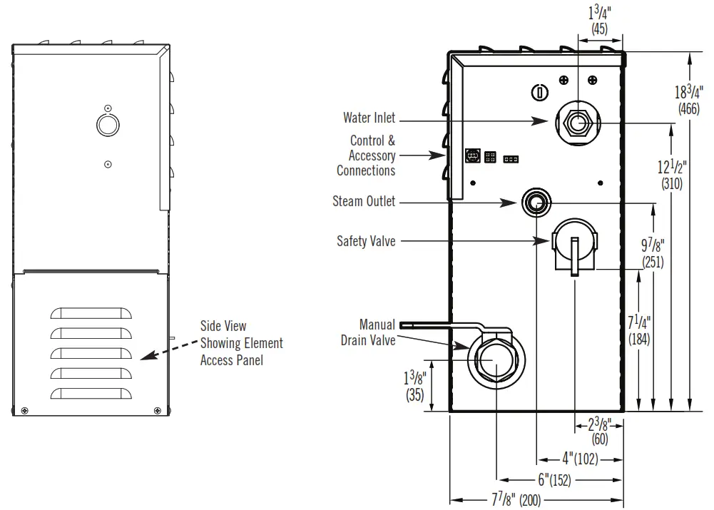 mr steam CT9EC1 1Ph Day Spa Steam Generator - Generator Dimensions2